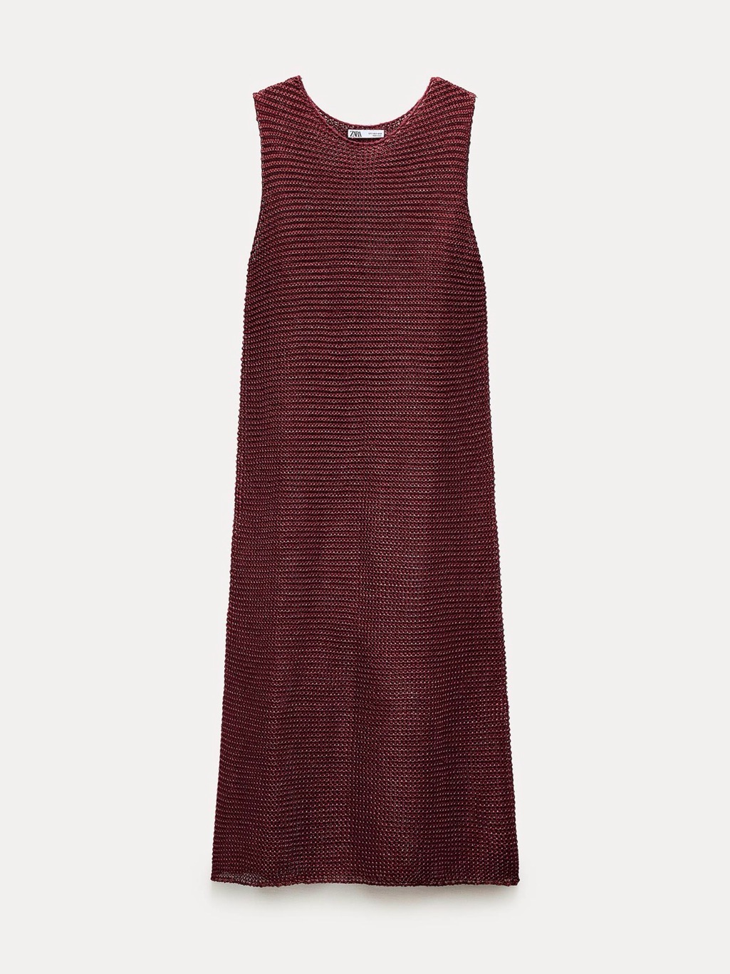 Nwt Zara Sleeveless Textured Knit Maxi Beach Resort Dress In Deep Burgundy Sz S